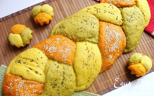 Рецепт Цветной хлеб без дрожжей "Коса-краса" с натуральными добавками