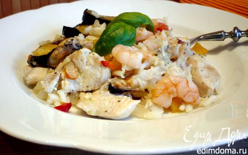 Рецепт Рис с баклажанами и морепродуктами „Bella Испания“