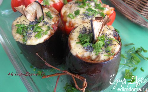 Рецепт Баклажаны и перцы с кориандром, сыром и овощами