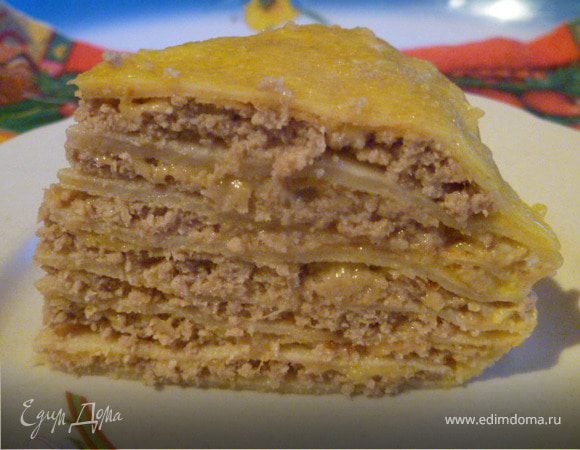 Блинный торт с мясным фаршем - пошаговый рецепт с фото