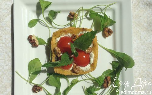 Рецепт Закусочные тарталетки из поленты с козьим сыром и помидорками черри
