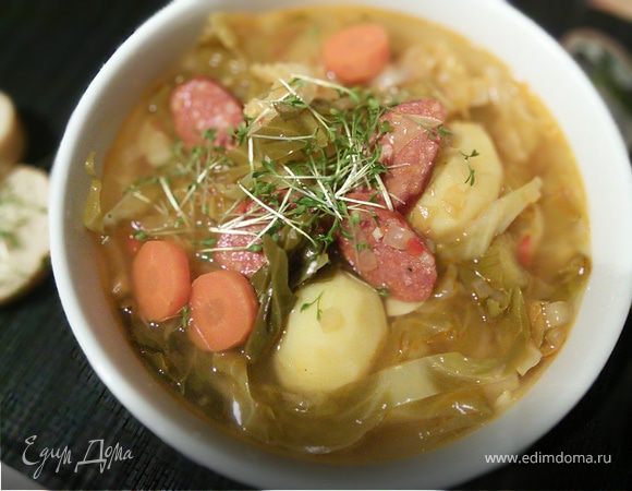 Вкусный гороховый суп с охотничьими колбасками