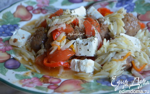 Рецепт Паста орзо с колбасой, томатами и сладким перцем