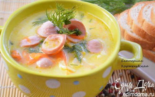 Рецепт Сырный суп с сосисками