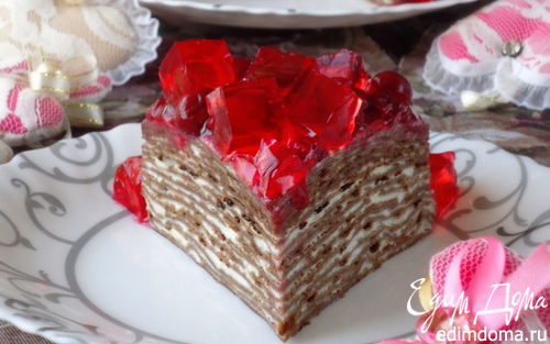 Рецепт Черемуховый блинный торт с вишневым соусом
