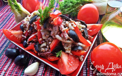 Рецепт Гречневый салат с овощами и салями