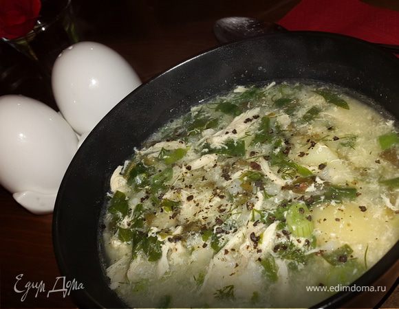 Куриный суп со шпинатом, щавелем и зеленью