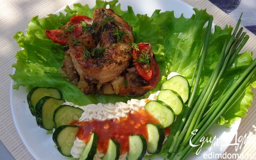 Рецепт Филе лосося, запеченое с овощами и грибами