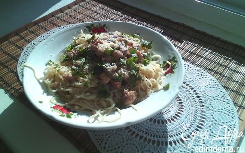 Рецепт Спагетти со сливочно-грибным соусом и куриной грудкой
