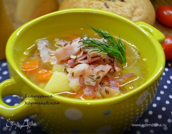 Картофельный суп с беконом и тмином