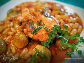 Летнее овощное рагу с фасолью и лососем