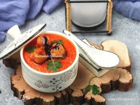 Японский томатный суп с глазированными гребешками