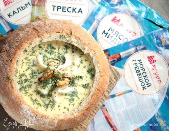 Рецепт: Чешский суп с грибами и сыром в хлебе
