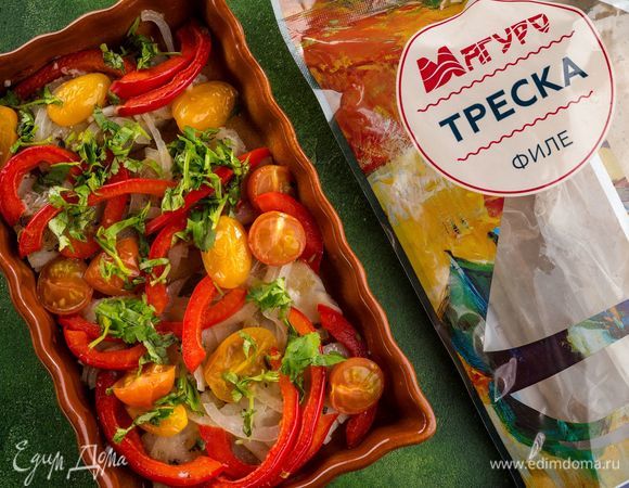 Рецепт: Филе трески с овощами в духовке - В фольге, с помидорками