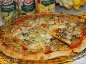 Пицца овощная с грибами и зеленью по-деревенски