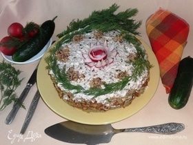Кабачковый торт с творогом и орехами