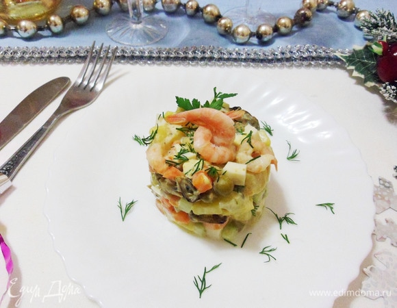 Оливье с креветками, пошаговый рецепт на ккал, фото, ингредиенты - Констанция
