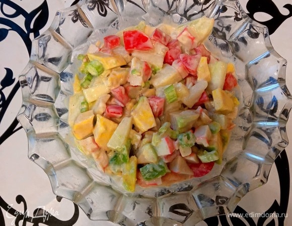 Рецепт Салат из крабовых палочек с рисом и овощами