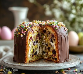 Кулич с дубайским шоколадом и вишней