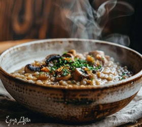 Ячневая каша с грибами и карамелизированным луком