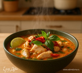 Тайский острый суп с курицей и кокосом