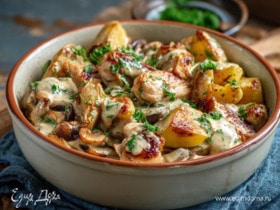 Жаркое из картофеля, грибов и курицы в духовке
