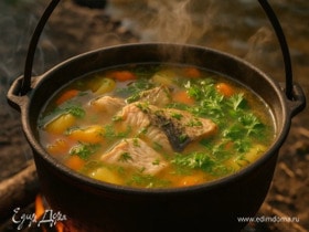Уха в казане на костре