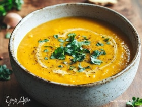 Пряный суп из тыквы с имбирем и чечевицей