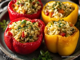 Печёные перцы, фаршированные рисом и овощами