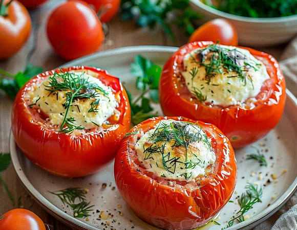 Фаршированные помидоры с сыром и зеленью Фаршированные помидоры с сыром и зеленью