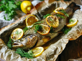 Форель запечённая с лимоном и травами
