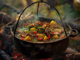 Шурпа в казане на костре