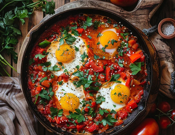 Шакшука с томатами и перцем