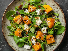 Салат с печёной тыквой и козьим сыром