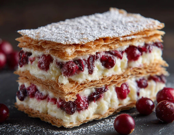 Домашний мильфей с клюквой