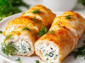 Куриные рулеты с творожной начинкой Куриные рулеты с творожной начинкой
