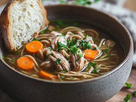 Куриный суп с лапшой из гречневой муки