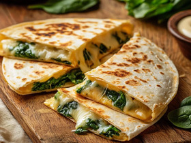 Домашняя кесадилья с сыром и шпинатом Домашняя кесадилья с сыром и шпинатом